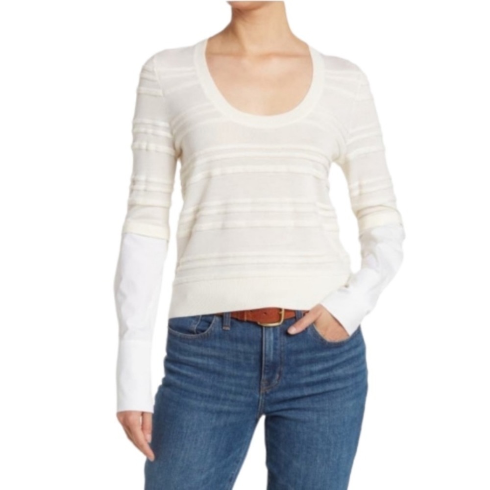 Veronica Beard Juni Sweater merino wool layered‎ combo size small beige